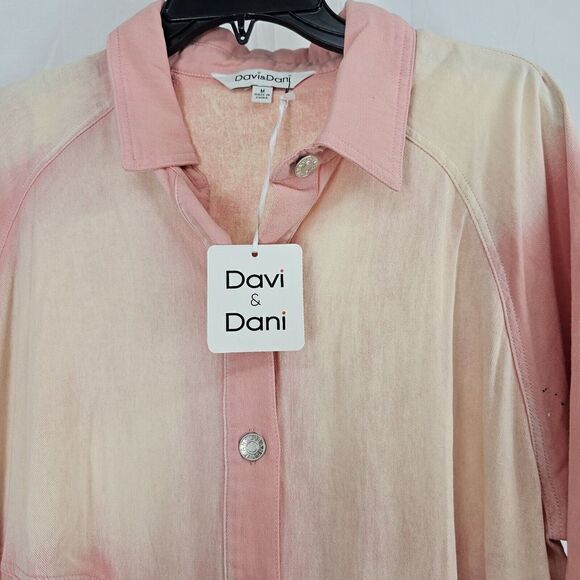 Davi & Dani Ella Denim Paint Splatter Button Down Dress In Pink Women's Sz Med - Picture 8 of 11